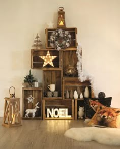 a christmas tree made out of wooden crates