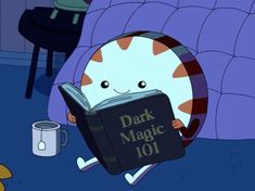 a cartoon character is reading a book