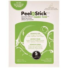 the packaging for peel - n - stick fabric fuse is shown in green and white