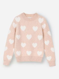 DESCRIPTION:A fuzzy knit sweater featuring an all-over contrast heart design.FEATURES:Crew NecklineRibbed Neckline, Cuffs and HemAll-Over Novelty PrintKnit FabricationClassic Fit Heart Sweater, Scarf Poncho, Short Coat Jackets, Fleece Sweater, Cardigan Top, Pattern Sweater, Heart Pattern, Saint Bernard, Short Coat