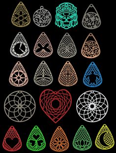 an assortment of different colored shapes on a black background