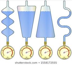 four different types of thermometers and gauges are shown in this image