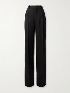 Find BOTTEGA VENETA Grain De Poudre Wide-leg Pants on Editorialist. Bottega Veneta's pants are made from grain de poudre woven with a generous helping of silk, so they drape well. They're cut in a wide-leg fit and are pressed with sharp creases. Note the signature triangle detail on the back pocket. Uzun Boy, Wool Pants, Straight Leg Trousers, Back Pocket, Pants Straight, Pants Black, Straight Leg Pants, Denim Fashion, Bottoms Pants