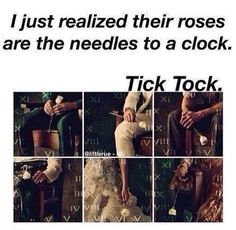 a collage of pictures with the words tick tock written in black and white