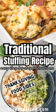 A traditional bread stuffing recipe for thanksgiving. Bread Stuffing For Turkey, Pumpkin Stuffing, Stuffing For Turkey, Delicious Stuffing Recipe, Stuffing For Thanksgiving, Easy Stuffing Recipe, Turkey Casserole Recipe, Thanksgiving Bread