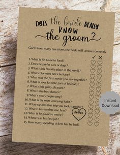 a brown card with the words do's the bride pay the groom on it