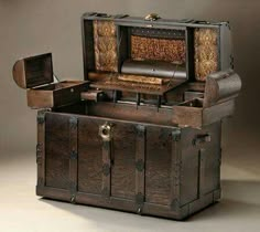 an old wooden chest with its lid open