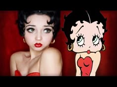 Makeup Transformation Tutorial, Betty Boop Costume, Betty Boop Makeup, Betty Boop Halloween, Short Black Wigs, Halloween Make-up Looks, Makeup Artistic, Peach Eyeshadow, Carnival Makeup