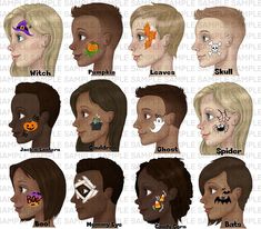 Fall Cheek Face Painting, Cheek Art Halloween, Cartoon Face Painting, Halloween Cheek Face Paint, Easy Skull Face Paint, Easy Fall Face Painting Ideas, Halloween Cheek Art, Face Painting Poster, Cheek Face Paint