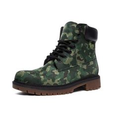 "Gear up for your next adventure with our Green Camo Nubuck Vegan Leather TB Boots! These boots are not just footwear; they're a symbol of strength, durability, and style. Get ready to conquer new heights with confidence while making an eco-conscious choice. Crafted from high-quality supple vegan leather, our TB Boots offer a luxurious feel while staying true to our commitment to cruelty-free materials. Take a stand for ethical fashion without compromising on comfort or durability - these boots are built to last. Don't let water, rain, or puddles dampen your spirit. Our waterproof boots are designed to keep your feet dry and comfortable, no matter the weather conditions. Walk with confidence, knowing that your boots are ready to tackle any challenge that comes your way. Experience superior Water Rain, Lightweight Boots, Leather Backpack Purse, Leather Gear, Red Leopard, Ankle Support, Chunky Boots, Green Camo, Pink Love