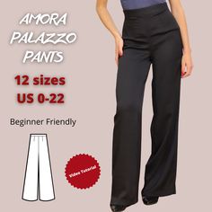 This is a palazzo pants sewing pattern for women, designed to create the perfect wide leg pants that exude both comfort and style. When creating this pattern I was thinking to make it as easier as possible so even a beginner can use it. That's why these palazzo pants have only an invisible zipper on the side for closure. With this pants sewing pattern, you can make your own elegant wide leg pants. It's made so that everyone, even beginners, can easily follow the instructions. I give you all the Easy Pants Sewing Pattern, Pattern Wide Leg Pants, Wide Leg Pants Pattern, Elegant Trousers, Trousers Pattern, Pants For Woman, Pants Sewing, Corset Pattern, Pants Sewing Pattern