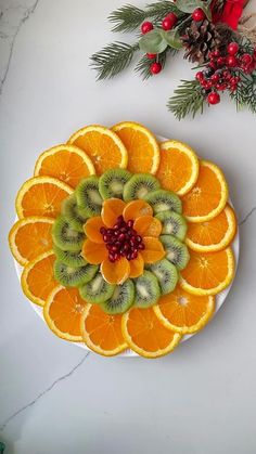 oranges and kiwi slices arranged on a plate