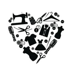 a heart with sewing related items in it