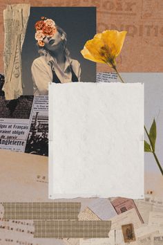 a collage of photos, papers, and flowers