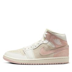 Leather upper Perforated toe box Encapsulated Air-Sole unit Cupsole midsole Rubber outsole Color: Coconut Milk/Legend Pink/Sail Style: FQ1926-161 Jordan Aj 1 Mid, Air Jordan 1 Women, Air Jordan Mid, Pink Jordans, Air Jordan 1 Mid Se, Womens Air Jordans, Cream Shoes, Womens Jordans, Air Jordan 1 Mid