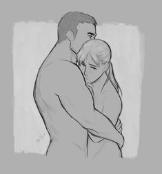 a drawing of a man hugging a woman