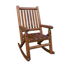 a wooden rocking chair on a white background