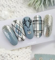 Nagel Stamping, Blue Christmas Nails, Manicure Gel, Plaid Nails, Christmas Nail Art Designs, Nails Only