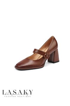 Lasaky - Elegant and Luxurious Genuine Leather Mary Jane Shoes with Sturdy Chunky Heel and Classic Design. Shoes Dressing, Leather Mary Jane Shoes, Buckle Outfits, Zapatos Mary Jane, Rough Heels, Dressing Style, Square Head, Leather Mary Janes, Jane Shoes