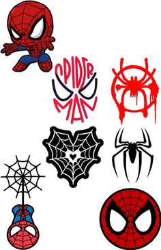 spiderman and other cartoon characters are drawn in different colors on a white paper background