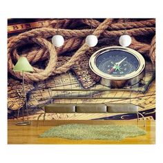 an image of a wall mural with rope and compass