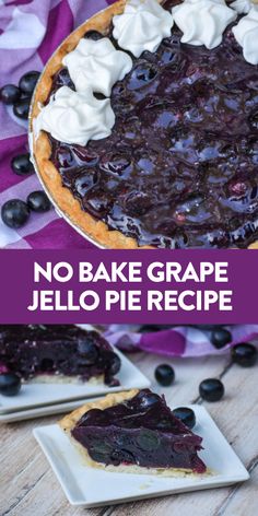 no bake grape jello pie recipe with blueberries and whipped cream on top