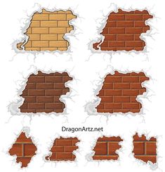 a set of different colored brick walls