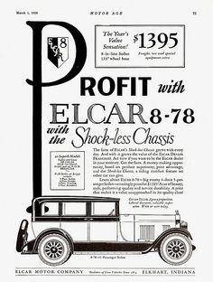 an advertisement for a car with the words profit with elcar and short - less class