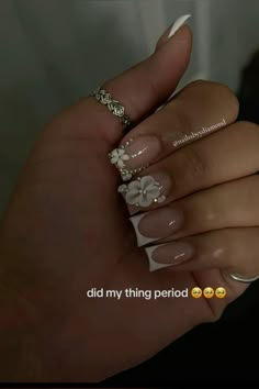 Mid Length Nails Square, Short Bling Set Nails, White Nails With Rhinestones Short, Dope Nail Designs Classy Short Acrylic, French Tips With Bling, Name On Nails, Shirt Nail Ideas, Senior Nails Ideas, Short Blinged Out Nails