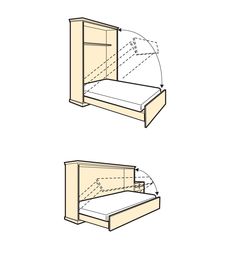 an image of two beds with drawers in the middle and one on the other side