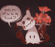 a drawing of a cat with flowers and a speech bubble saying would you like to be my friend?