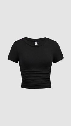 Top Crop Top, Black Tshirt For Girls, Black Fitted Crop Top Outfit, Black Plain Top, Black Tight T Shirt, Crop Top Plain, Girl Crop Top, Krop Top, Solid Tops For Women