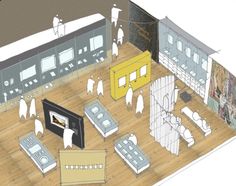 an artist's rendering of a kitchen and living room in the process of remodeling