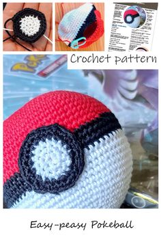 crochet pokeball pattern with instructions to make it in the style of pokemon