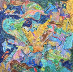 an abstract painting with many colors and shapes