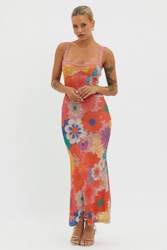 Girl Power Lace Strap Maxi Dress Orange Tropical Vacation Dress, Hawaii Outfits Ideas What To Wear, Vibrant Fitted Floral Print Maxi Dress, Orange Floral Print Maxi Dress, Vibrant Floral Print Beach Dress, Summer Floral Print Orange Maxi Dress, Floral Wedding Guest Dress, Garden Wedding Guest Dress, Vibrant Orange Floral Print Maxi Dress