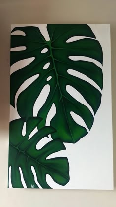 Óleo sobre tela Boho Leaves Painting, Monstera Leaves Painting, Painting Monstera Leaves, Easy Plant Painting Ideas, Green Things To Draw, Leaves Drawing Simple, Green Painting Ideas Art Acrylic, Plant Painting Ideas, Green Leaf Painting