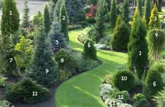 an image of a garden with trees and bushes in it's center, surrounded by numbers