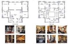 the floor plans for this house are shown in several different styles and colors, including blueprints