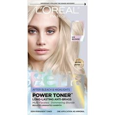 Ammonia free demi-permanent toner Helps eliminate brass and adds cool tones to reduce unwanted warmth for a long lasting anti brass result and help you maintain your multi-faceted shimmering blonde color. Conditioning- built-in polymers reinforce lightened strands for a softer, smoother, shinier blonde result. Fast- high-speed technology reduces unwanted orange and yellow tones and delivers a gorgeous cooling tone in as little as 5 minutes. Long-lasting- in just 1 application keeps brass away fo Loreal Paris Feria, Toner For Blonde Hair, Blonde Hair Types, Ice Blonde Hair, Pearl Blonde, Liquid Hair, Demi Permanent, Hair Toner, Ice Blonde