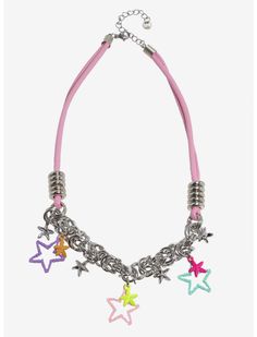 Sweet Society Colorful Star Chain Cord Necklace | Hot Topic Tropical 2000s, Sweet Society, 2000s Accessories, Eclectic Necklace, Colorful Necklaces, Star Chain, Kawaii Accessories, Pinkie Pie, Pink Stars