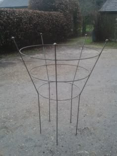 there is a wire basket on the ground