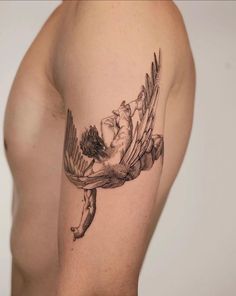 a man with a tattoo on his arm is holding a flower in one hand and an arrow in the other