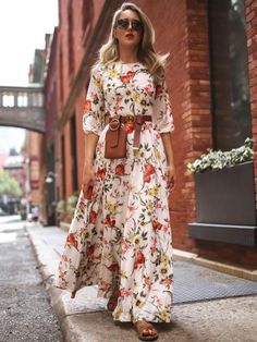 Material:ChiffonStyle:Long SleevesFeature:Floral , PrintedOccasion:Going out , Casual , Vacation , Bohemia , BeachNeckline:Round-neckSeasons:Spring , Autumn , WinterType:Maxi DressesColor:WHITESize:S,M,L,XL Print Chiffon Maxi Dress, Boho Styl, Yumi Kim, Chiffon Fashion, Womens Floral Dress, Lovely Clothes, Nyc Fashion, Necklines For Dresses, Style Maxi Dress