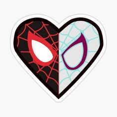 a heart shaped sticker with spiderman's eyes