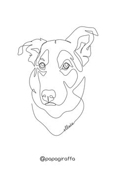 a black and white drawing of a dog's face