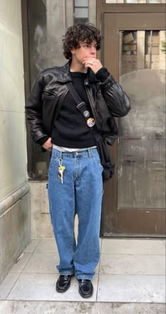 Retro Mens Fashion, Layering Street Style, Fashion Layering, Fall Layering, Street Style Outfits Men, Men Stylish Dress, Mens Outfit Inspiration, Leather Jacket Outfits