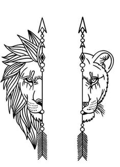 two lions with arrows on their heads