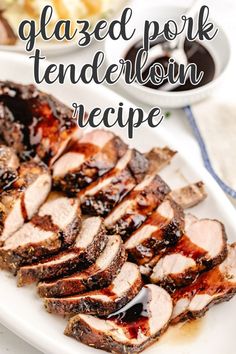 White platter filled with sliced balsamic pork tenderloin. Pork Loin Stir Fry, Balsamic Pork Tenderloin, Balsamic Pork Tenderloins, Taco Skillet, Main Dish Ideas, Pork Recipes For Dinner