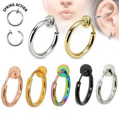 2pcs Surgical Steel Fake Spring Hoops Earring Labret Lip Ring Nose Ring Fake Spring Clip On Nose Lip Nose Ring Fake, Ring Nose Piercing, Earring Ring, Lip Ring, Body Piercing Jewelry, Fashion Jewelry Earrings, Nose Piercing, Lifestyle Products, Buy Shoes